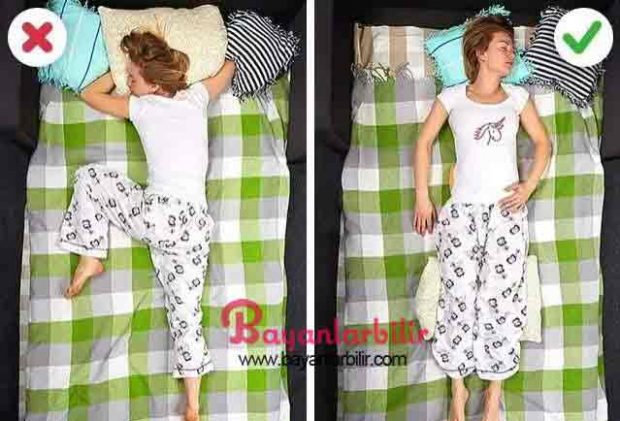 Sırt ağrısı Sırt ağrınız varsa, omurganızın normal şeklini korumak çok önemlidir. Yatağınız aşırı yumuşaksa, şimdi yeni bir yatak almanın zamanı gelmiş olabilir. Sırt üstü yatmak muhtemelen sizin için en iyi şekil olacaktır. Doğal omurilik eğrilerini düzeltmeye yardımcı olmak ve tendonlarındaki gerginliği azaltmak için dizlerinizin altına bir yastık yerleştirin. Ek destek için sırtınızın altına küçük bir havlu da deneyebilirsiniz. Eğer yan şekilde uyumak isterseniz fetus (cenin) pozisyonunu almak en iyisidir. Sırtınızı doğal olarak kemerli tutarak bacaklarınızı hafifçe göğsünüze doğru çekin. Dizlerinizin arasına küçük bir yastık koyun. Bu, belinizi alt sırttan çıkarmanıza yardımcı olabilir. Yazımızı okumaya devam etmek için görsele basın ve diğer fotoğrafa geçin.