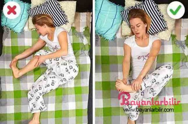 Bacak ağrısı Bacak krampları genellikle ayak spazmlarıdır veya sıkışmalardan meydana gelmektedir. Yaşa bakılmaksızın insanların neredeyse % 80’i bu sorundan muzdariptir. Gece bacak krampları, çoğunlukla bazı hastalıklardan, sinir hasarı veya vitamin eksikliği ile ilgilidir. Bu durumu çok sık yaşarsanız, doktorunuzla konuşun. Bacak kramplarını durdurmanın iyi bir yolu, baldır kasını germek ve güçlendirmektir. Yatmadan önce yoga yapmayı veya bacaklarınıza masaj yapmayı deneyebilirsiniz. Unutmayın ki iyi sonuçlar elde etmek isterseniz, düzenli egzersiz yapmalısınız. Yazımızı okumaya devam etmek için görsele basın ve diğer fotoğrafa geçin.